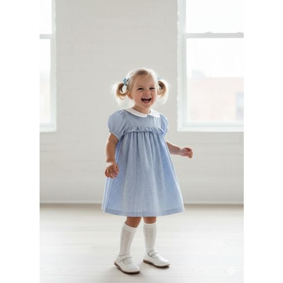 Funtasia Too... Girls Toddler Blue Gingham Dress 2T / 24M 100% Cotton - Picture 1 of 8